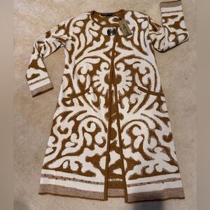 NWT High End Peruvian Connection Rajasthan Knit Gold and Cream Sweater Coat XS
